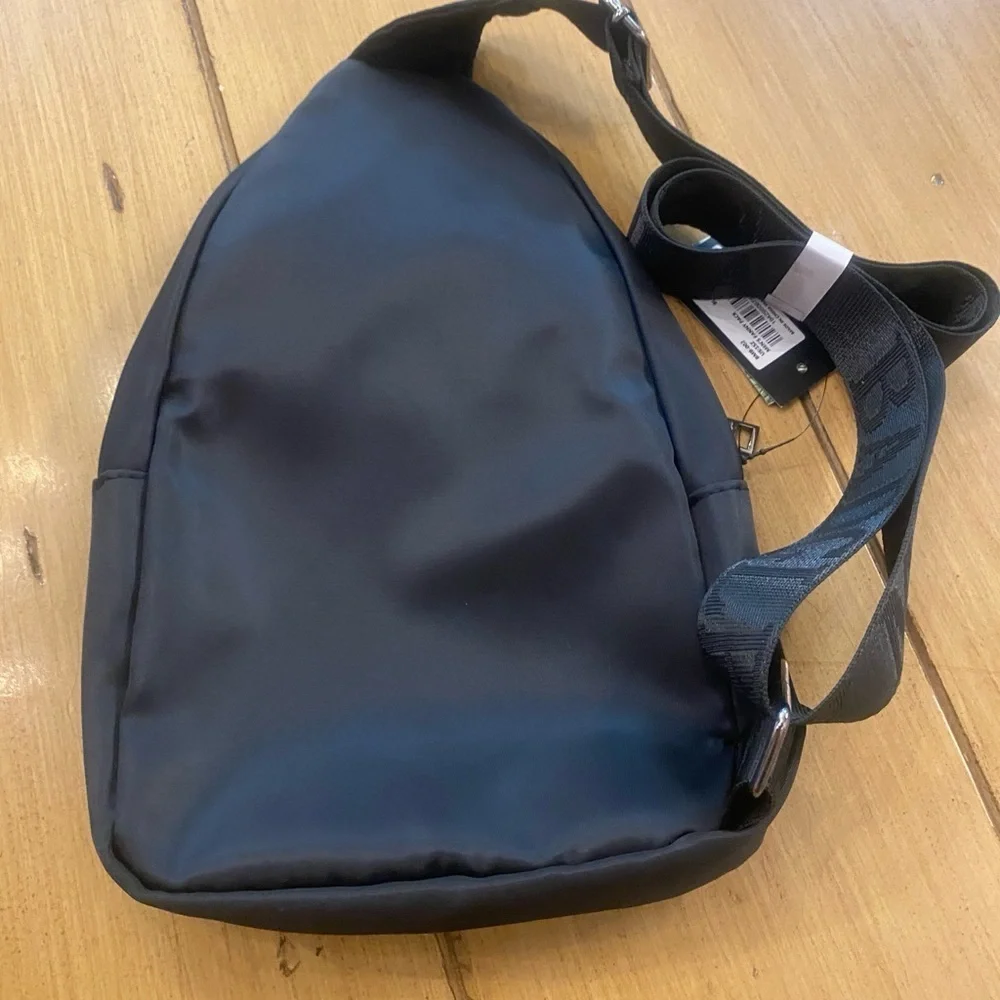 Badgley Mischka Unisex Black Fabric Adjustable Sling Crossbody Bag New